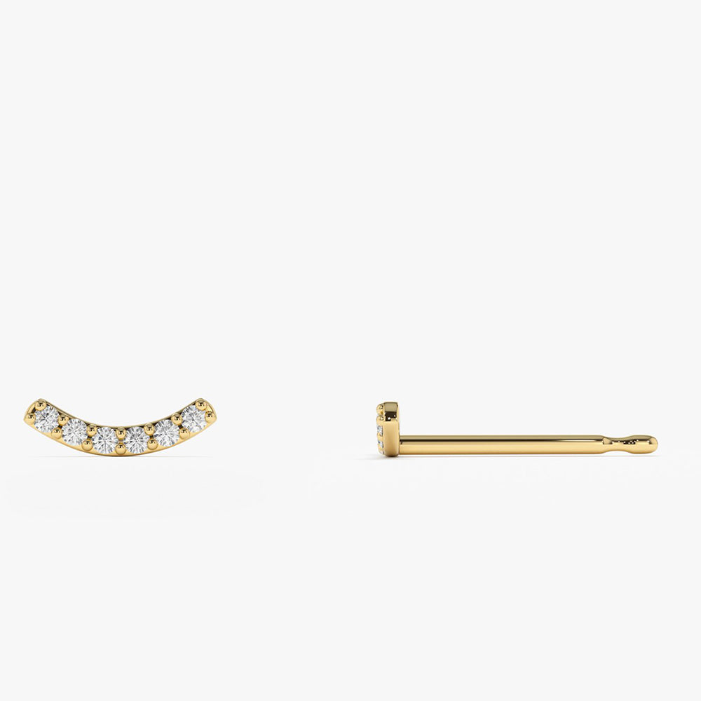 14K Gold Diamond Curved Bar Stud Earrings - Geum Jewels