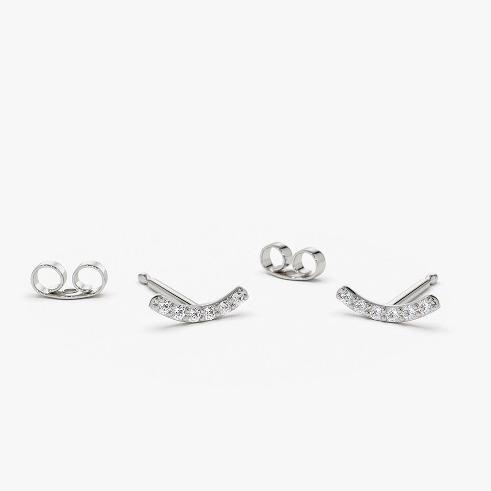 14K Gold Diamond Curved Bar Stud Earrings - Geum Jewels