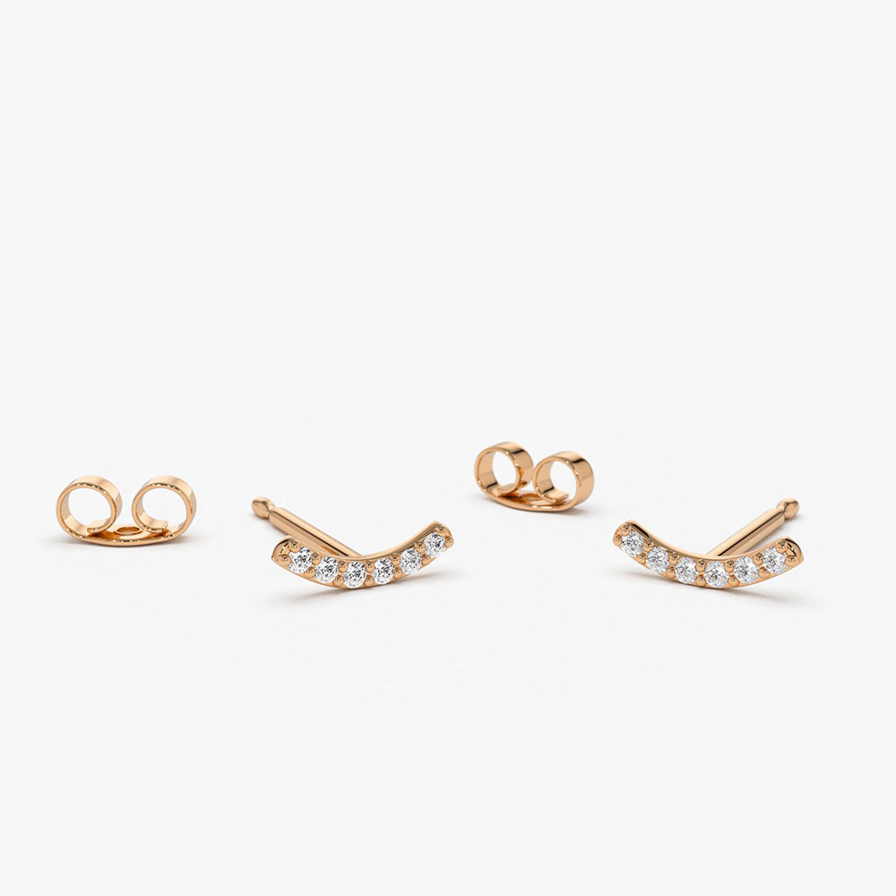 14K Gold Diamond Curved Bar Stud Earrings - Geum Jewels
