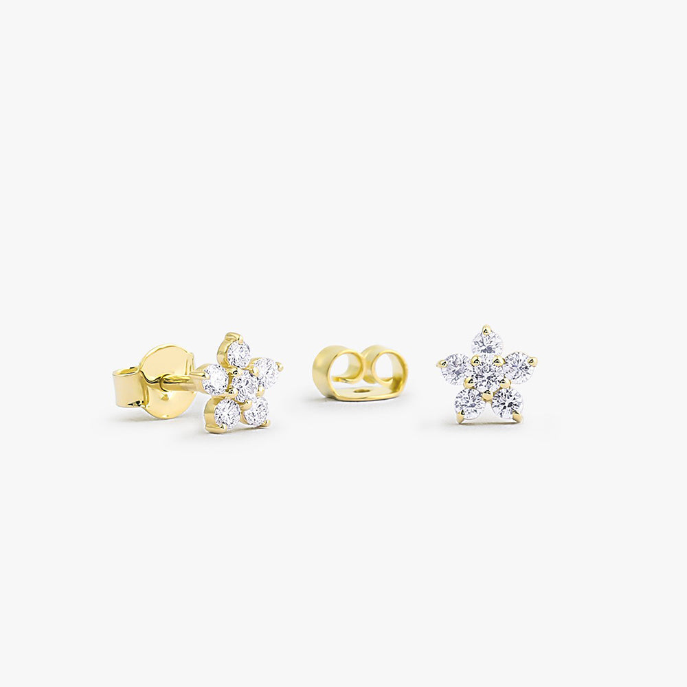 14K Gold Diamond Flower Earrings - Geum Jewels