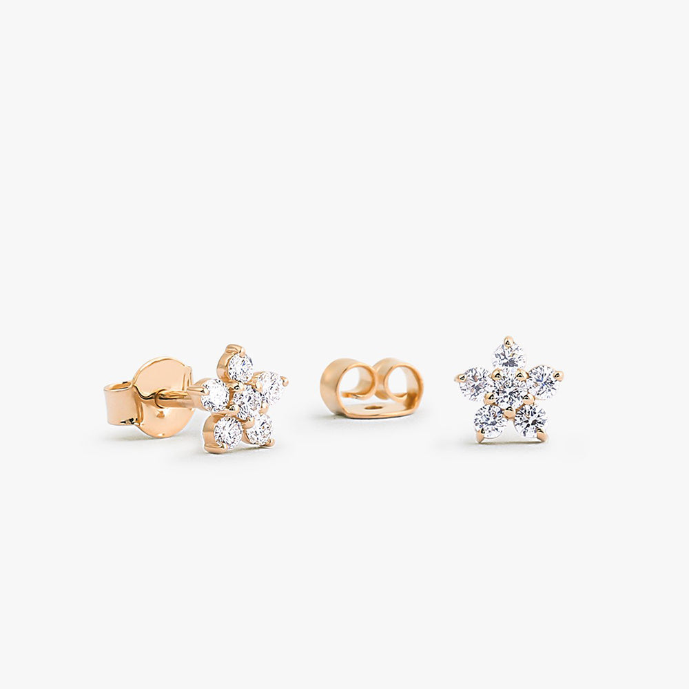 14K Gold Diamond Flower Earrings - Geum Jewels