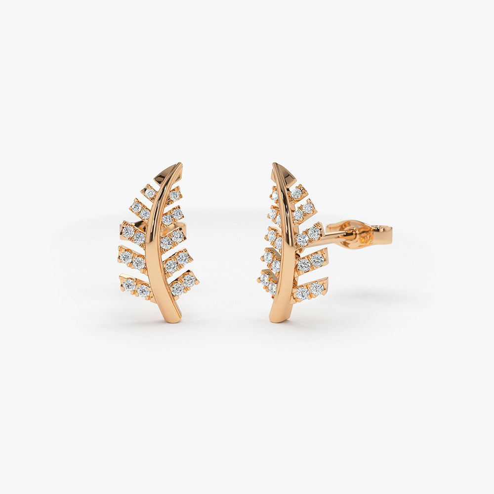 14k Gold Diamond Leaf Earrings - Geum Jewels