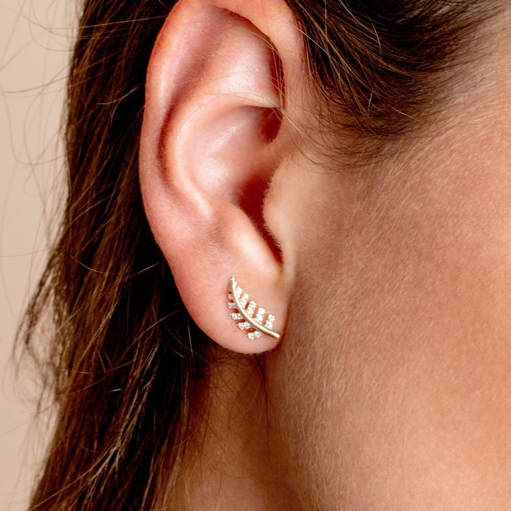 14k Gold Diamond Leaf Earrings - Geum Jewels