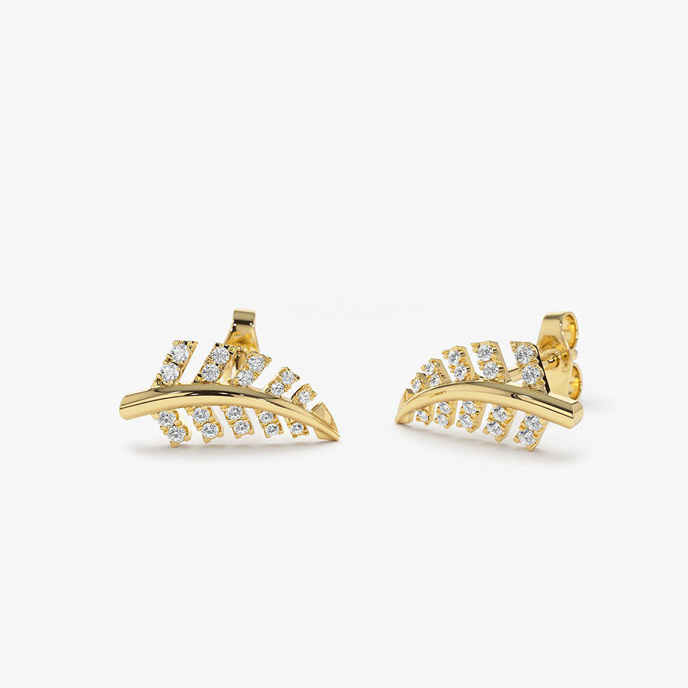 14k Gold Diamond Leaf Earrings - Geum Jewels