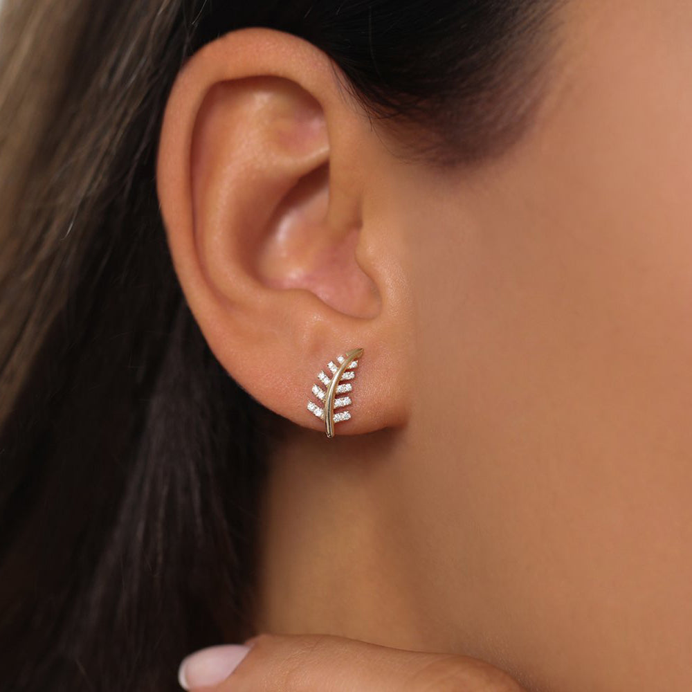 14k Gold Diamond Leaf Earrings - Geum Jewels