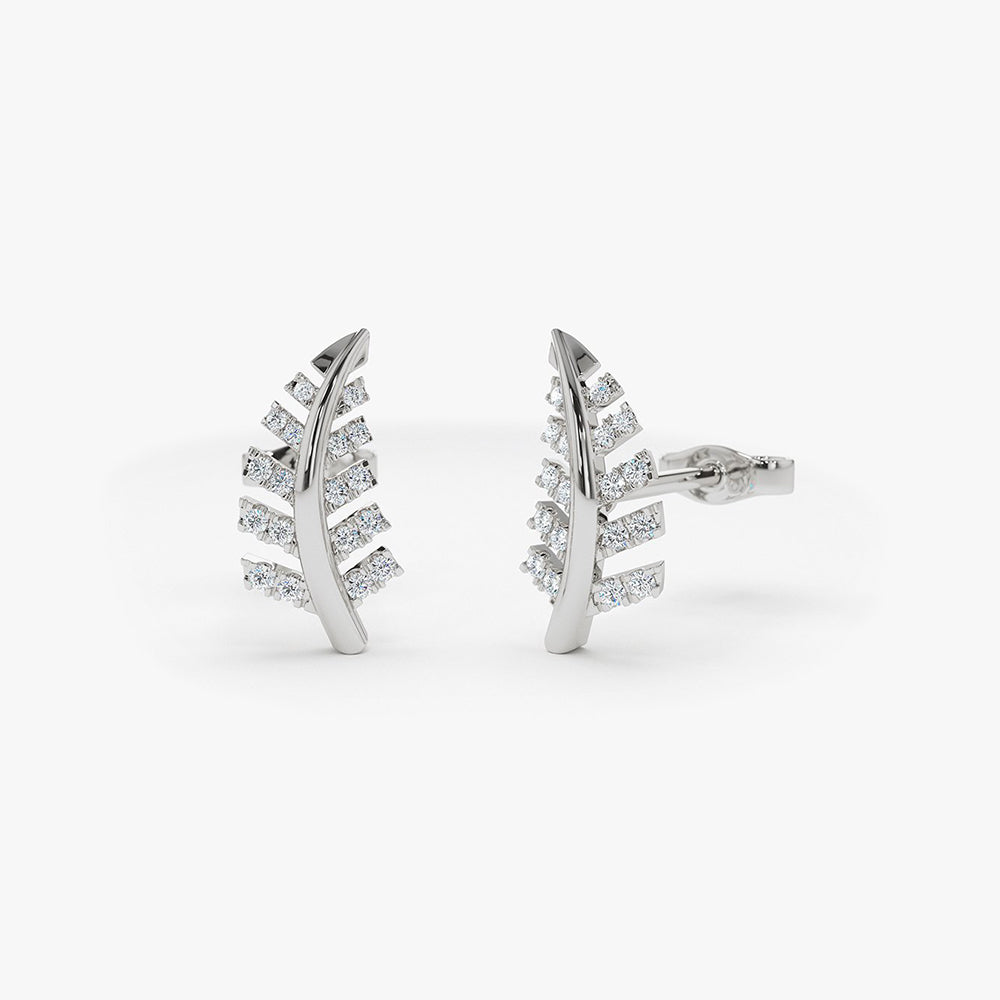 14k Gold Diamond Leaf Earrings - Geum Jewels