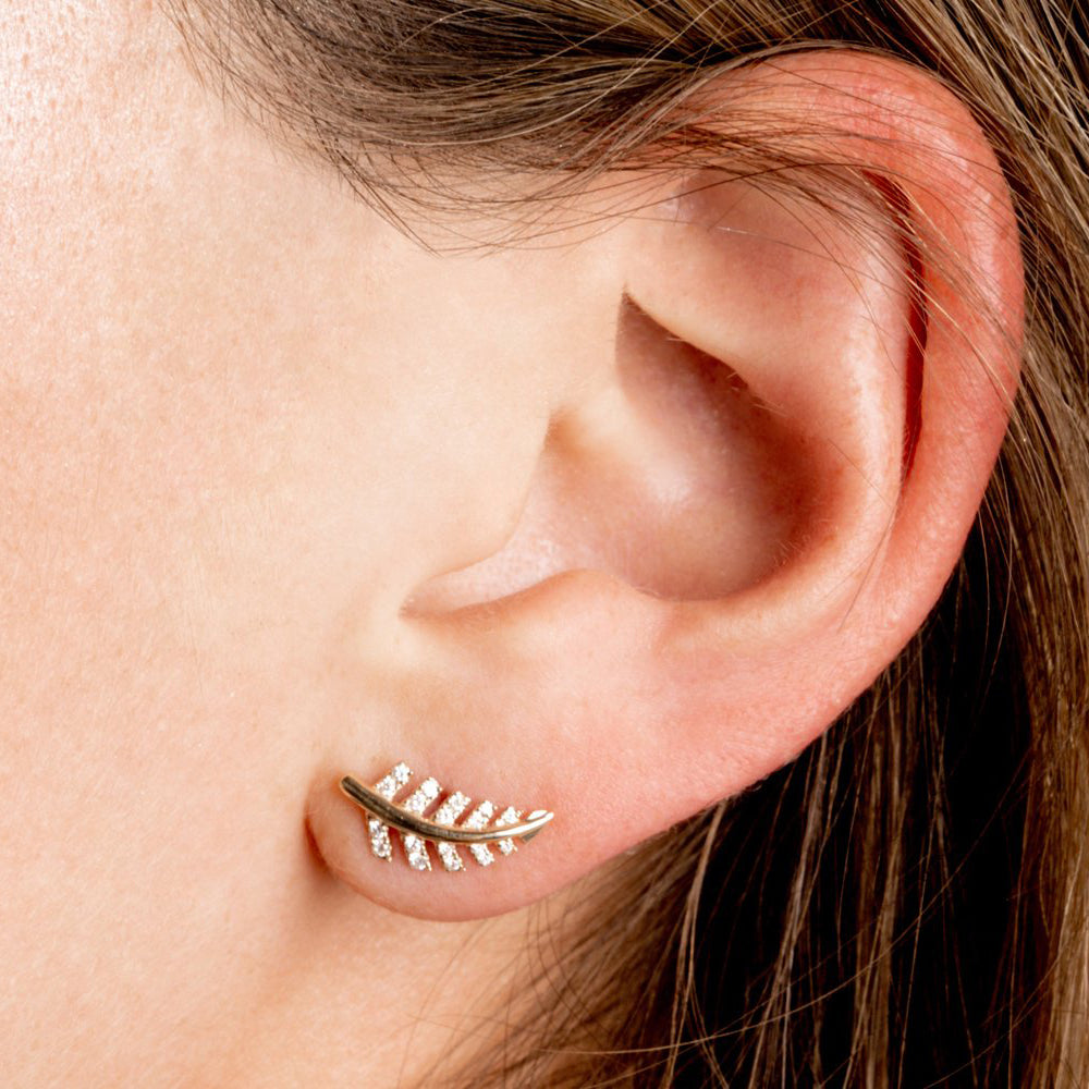 14k Gold Diamond Leaf Earrings - Geum Jewels