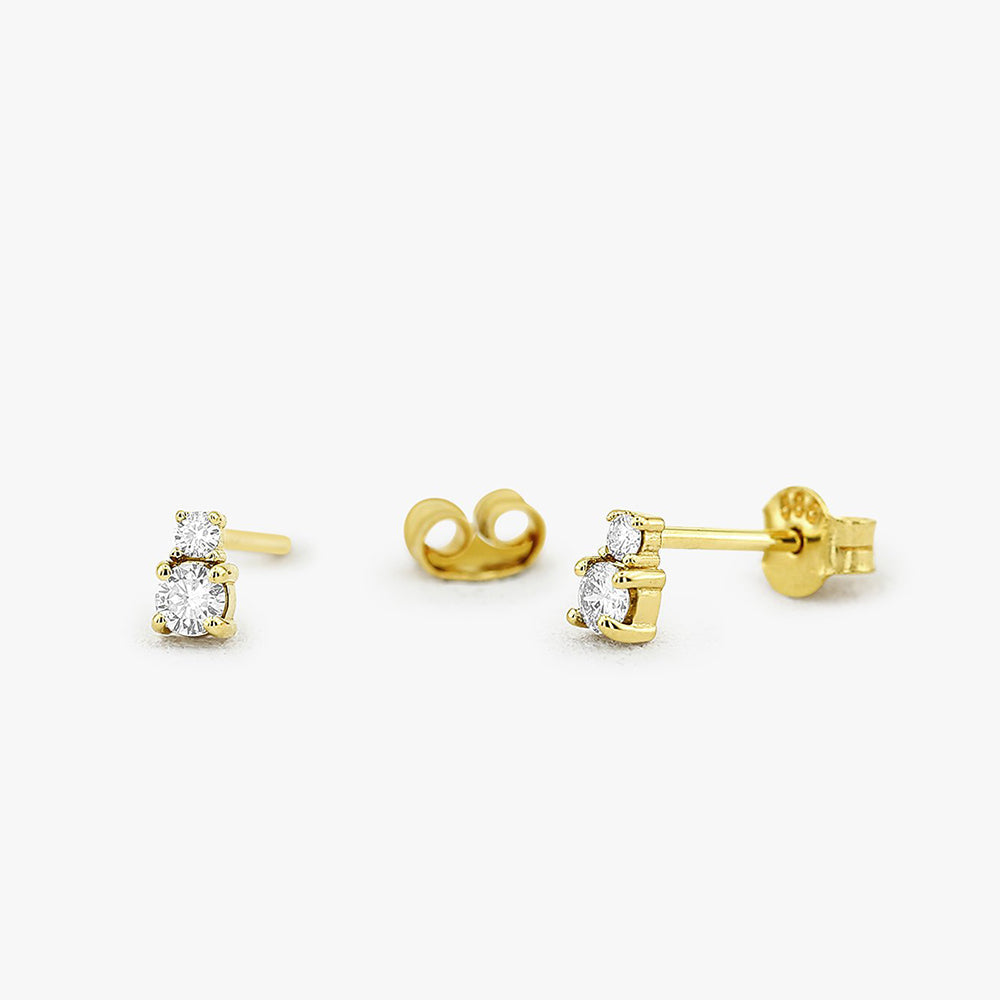 14K Gold Double Diamond Studs - Geum Jewels