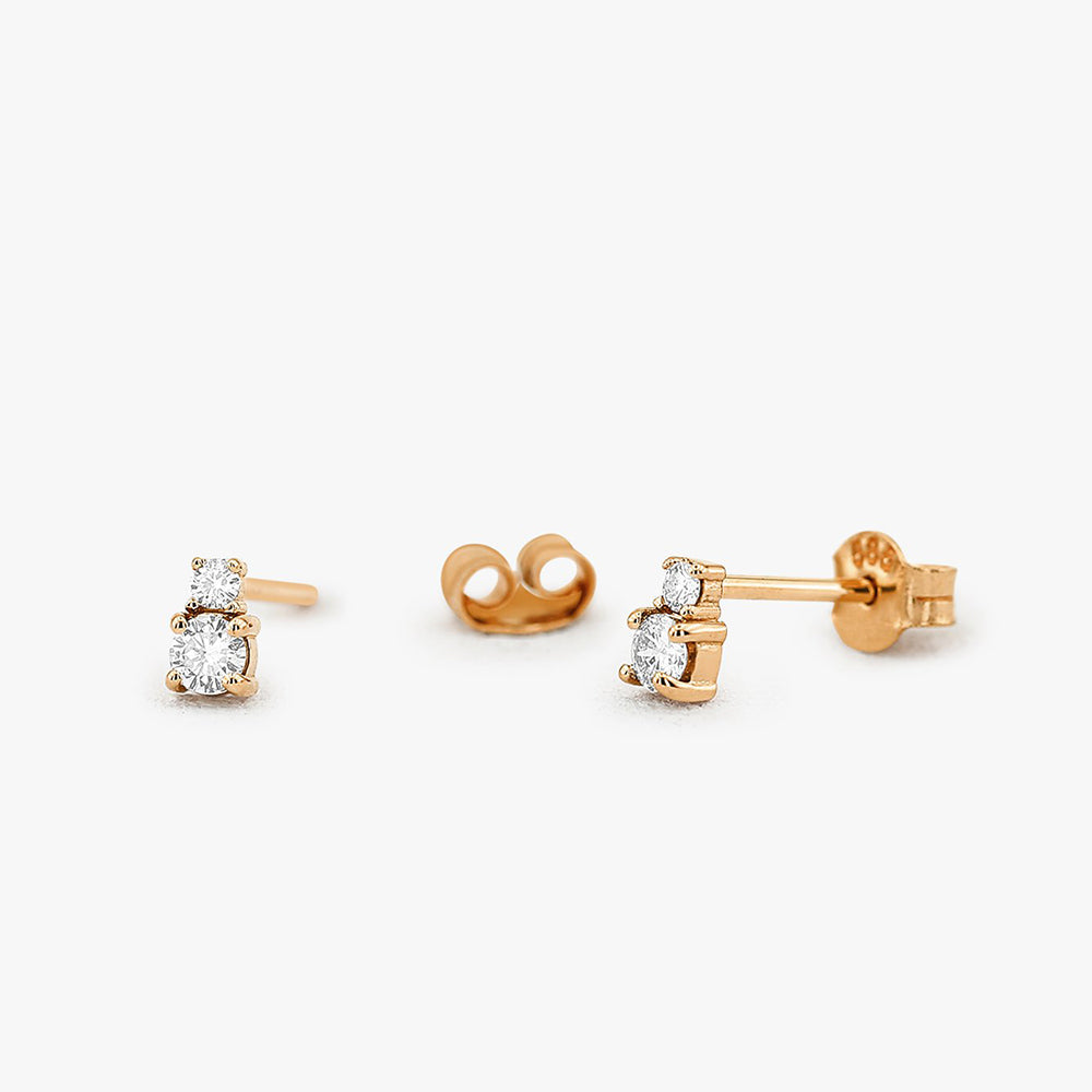 14K Gold Double Diamond Studs - Geum Jewels