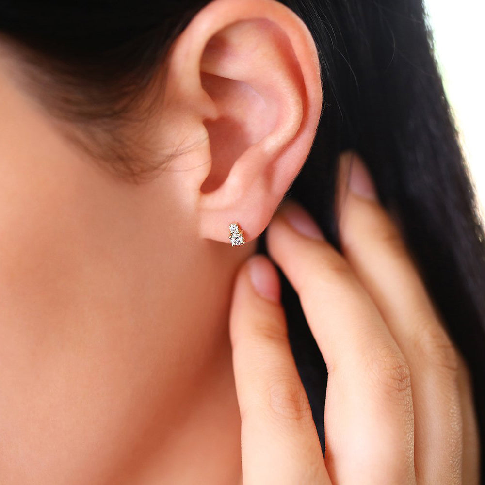 14K Gold Double Diamond Studs - Geum Jewels