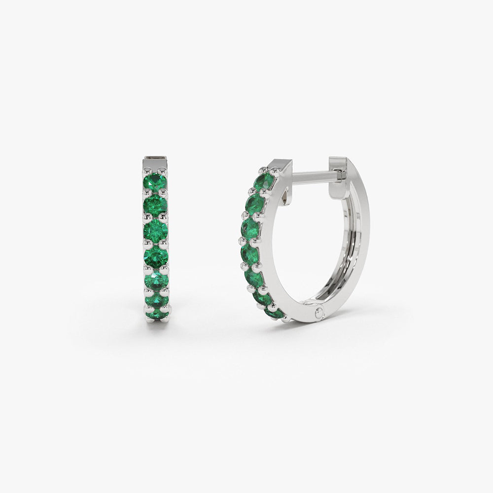 14K Gold Emerald Huggie Hoop Earrings - Geum Jewels