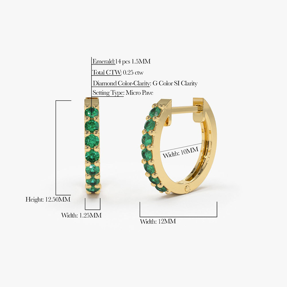 14K Gold Emerald Huggie Hoop Earrings - Geum Jewels