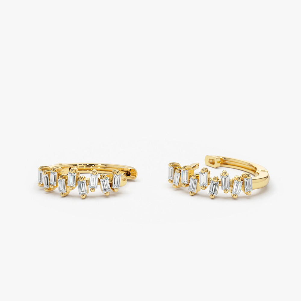14K Gold Horizontal Set Mini Baguette Diamond Huggie - Geum Jewels