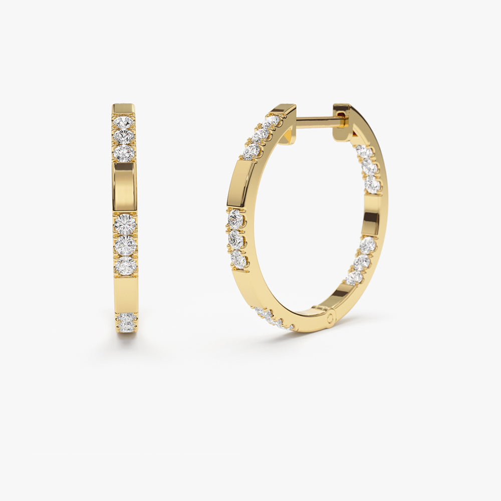 14k Gold Inside out Diamond Hoop Earrings - Geum Jewels