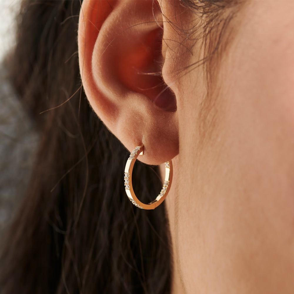 14k Gold Inside out Diamond Hoop Earrings - Geum Jewels