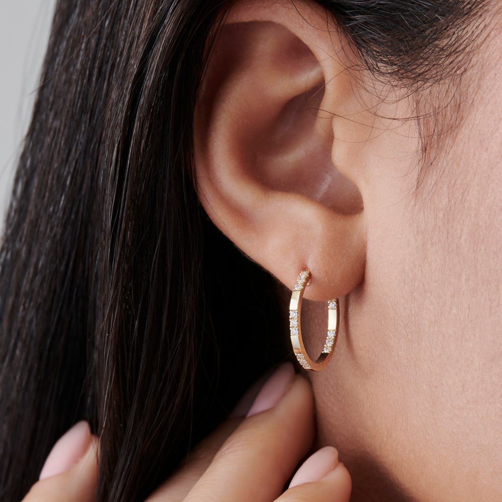 14k Gold Inside out Diamond Hoop Earrings - Geum Jewels