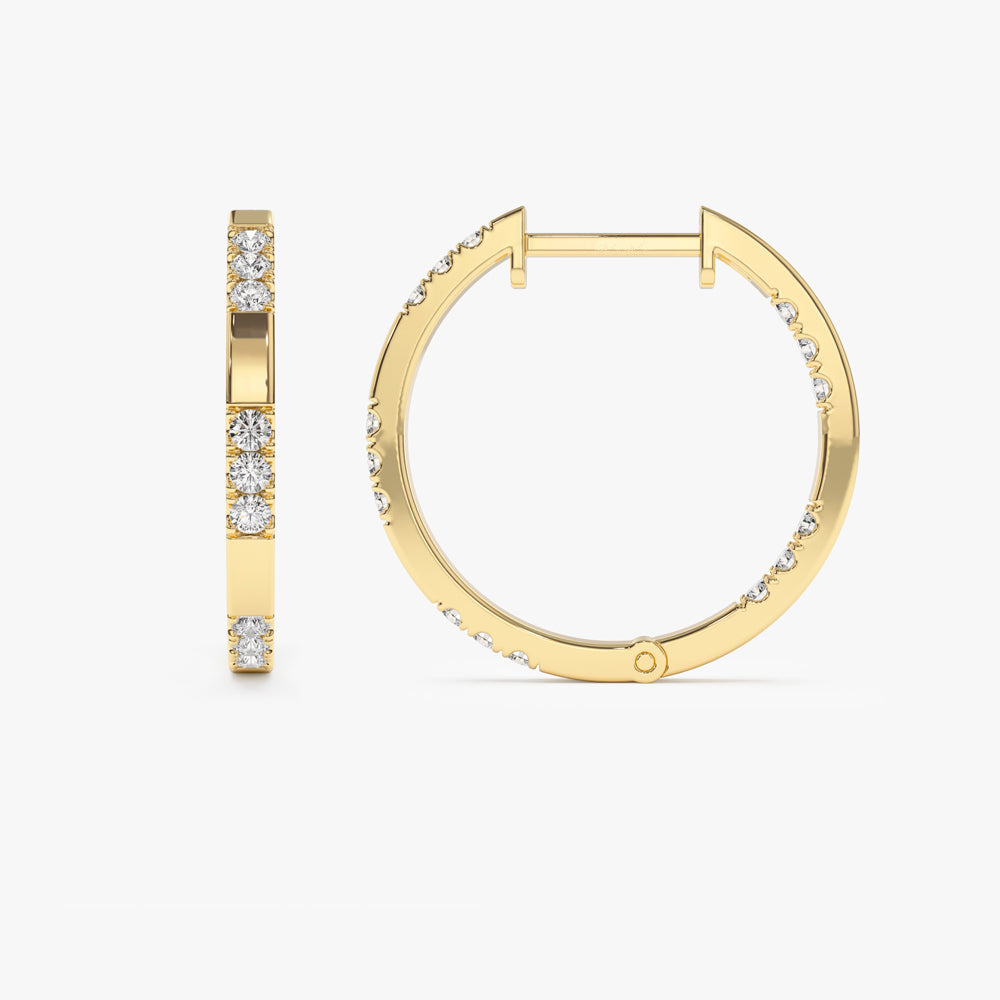 14k Gold Inside out Diamond Hoop Earrings - Geum Jewels