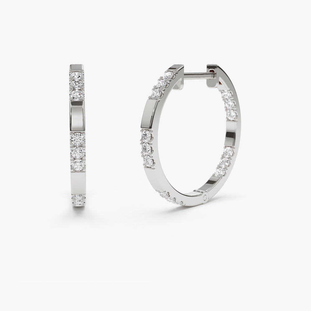 14k Gold Inside out Diamond Hoop Earrings - Geum Jewels
