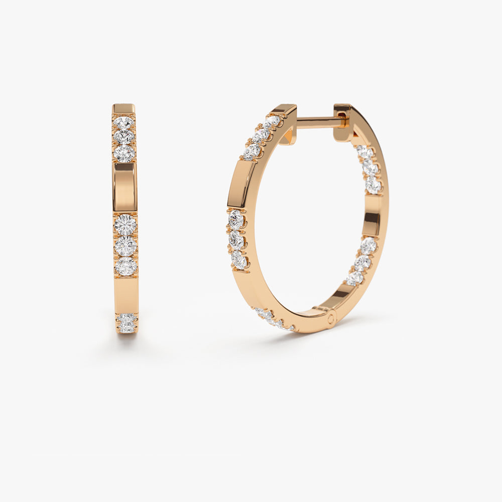14k Gold Inside out Diamond Hoop Earrings - Geum Jewels