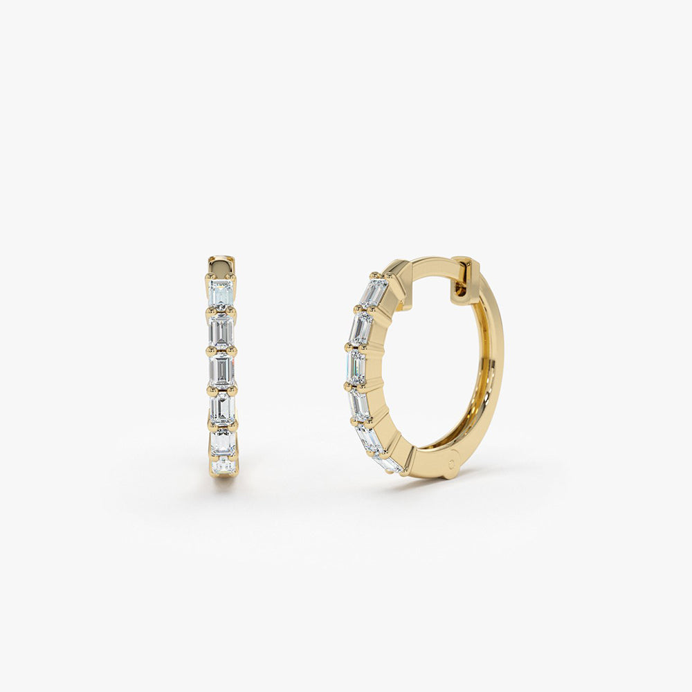 14K Gold Mini Baguette Huggie Earrings - Geum Jewels