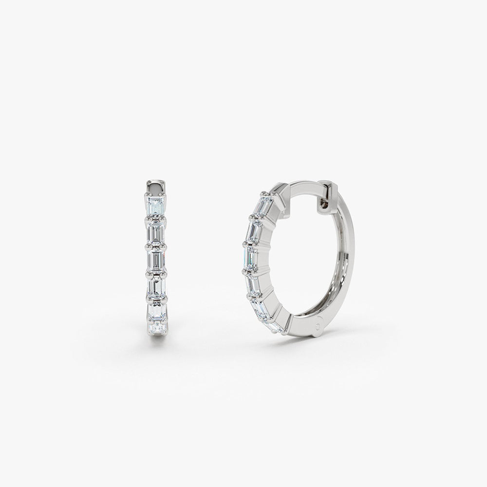 14K Gold Mini Baguette Huggie Earrings - Geum Jewels