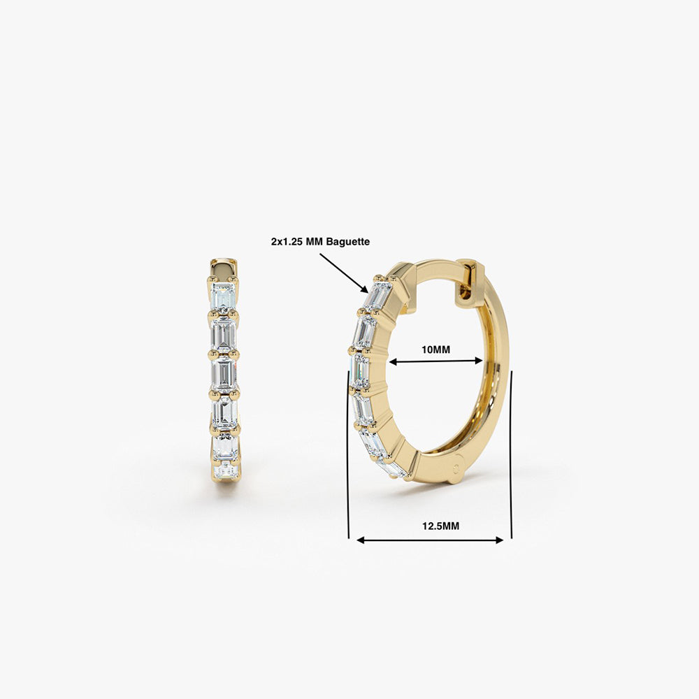 14K Gold Mini Baguette Huggie Earrings - Geum Jewels