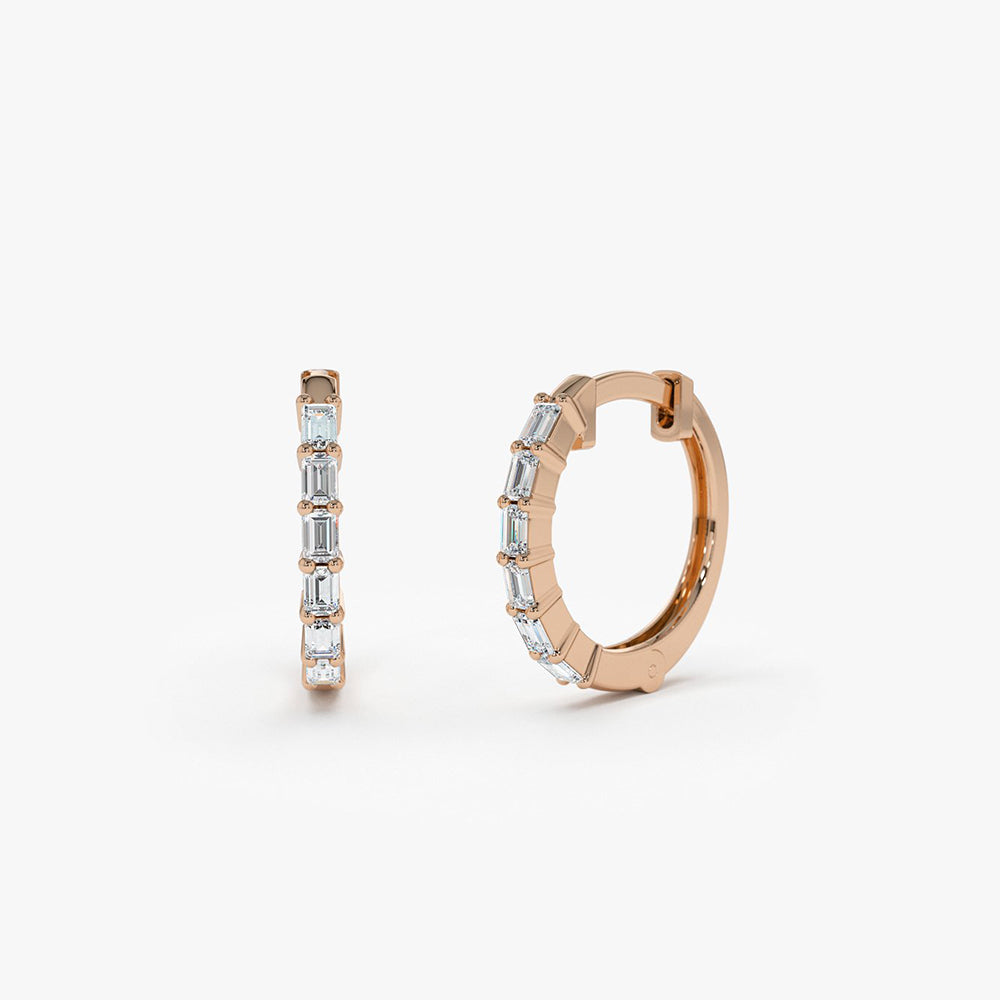 14K Gold Mini Baguette Huggie Earrings - Geum Jewels