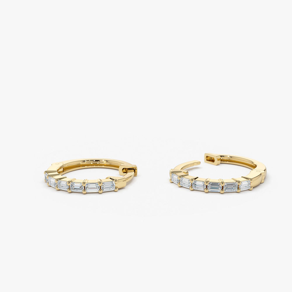 14K Gold Mini Baguette Huggie Earrings - Geum Jewels