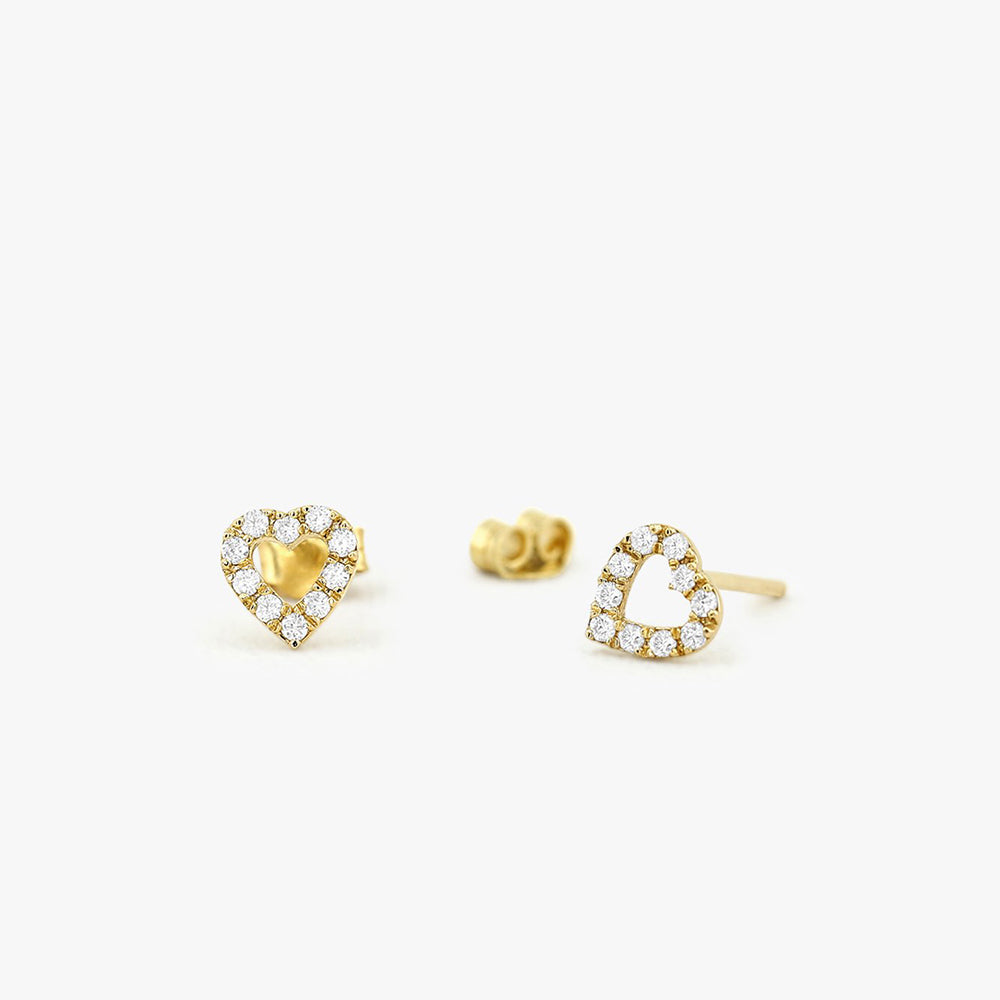 14K Gold Mini Heart Earrings Diamond Studs - Geum Jewels