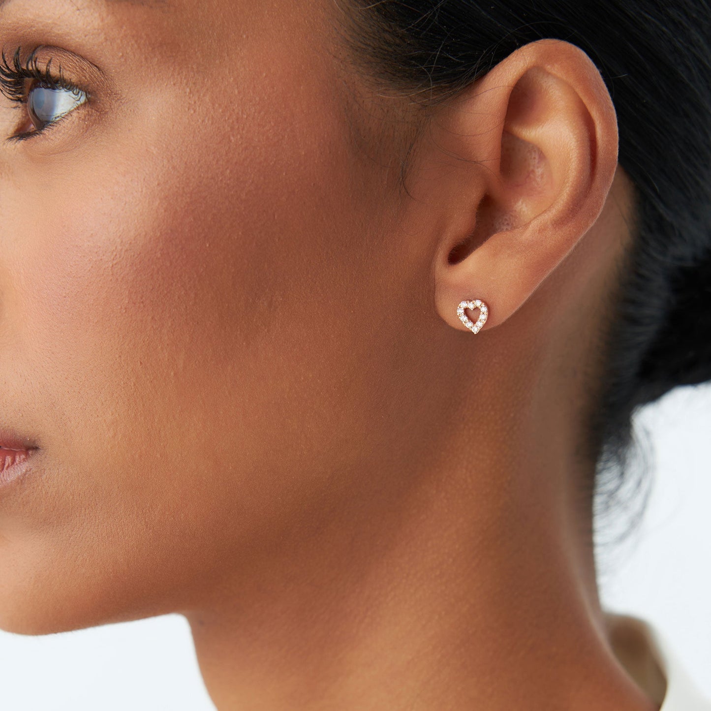 14K Gold Mini Heart Earrings Diamond Studs - Geum Jewels