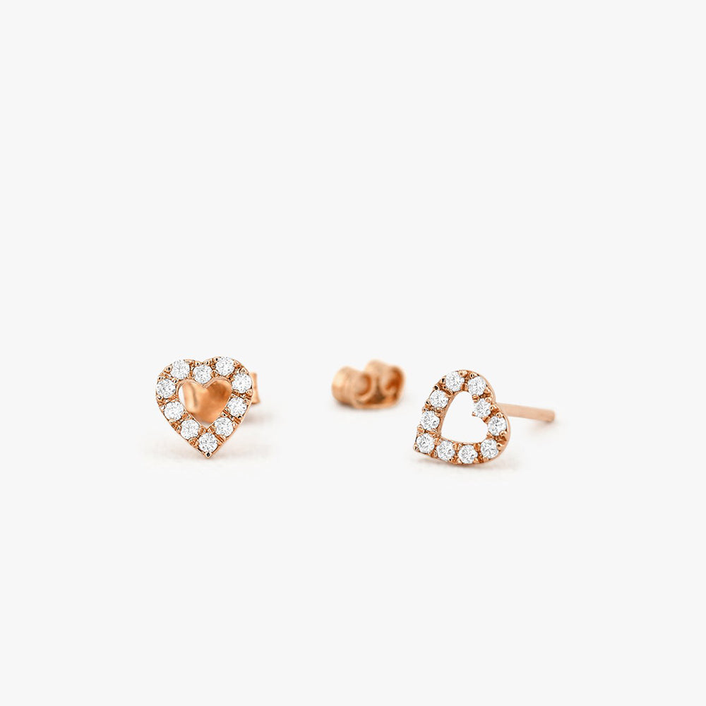14K Gold Mini Heart Earrings Diamond Studs - Geum Jewels