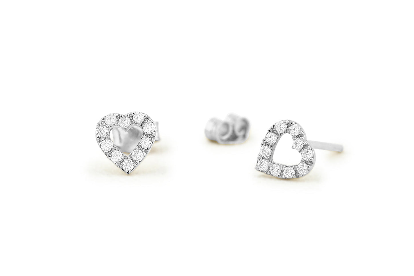 14K Gold Mini Heart Earrings Diamond Studs - Geum Jewels