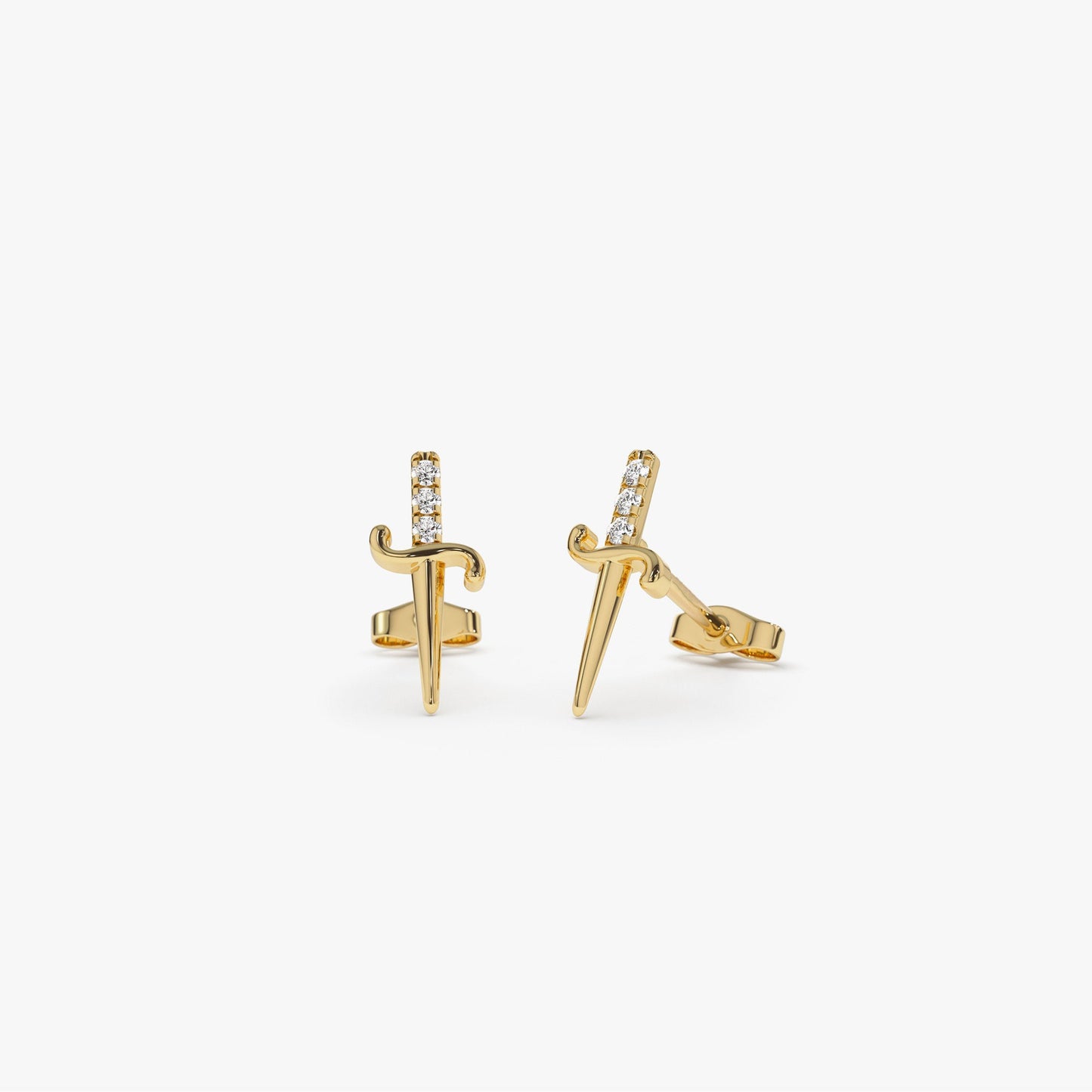 14k Gold Mini Sword Diamond Earrings - Geum Jewels