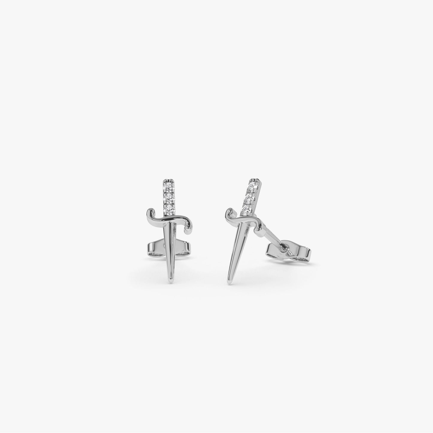 14k Gold Mini Sword Diamond Earrings - Geum Jewels