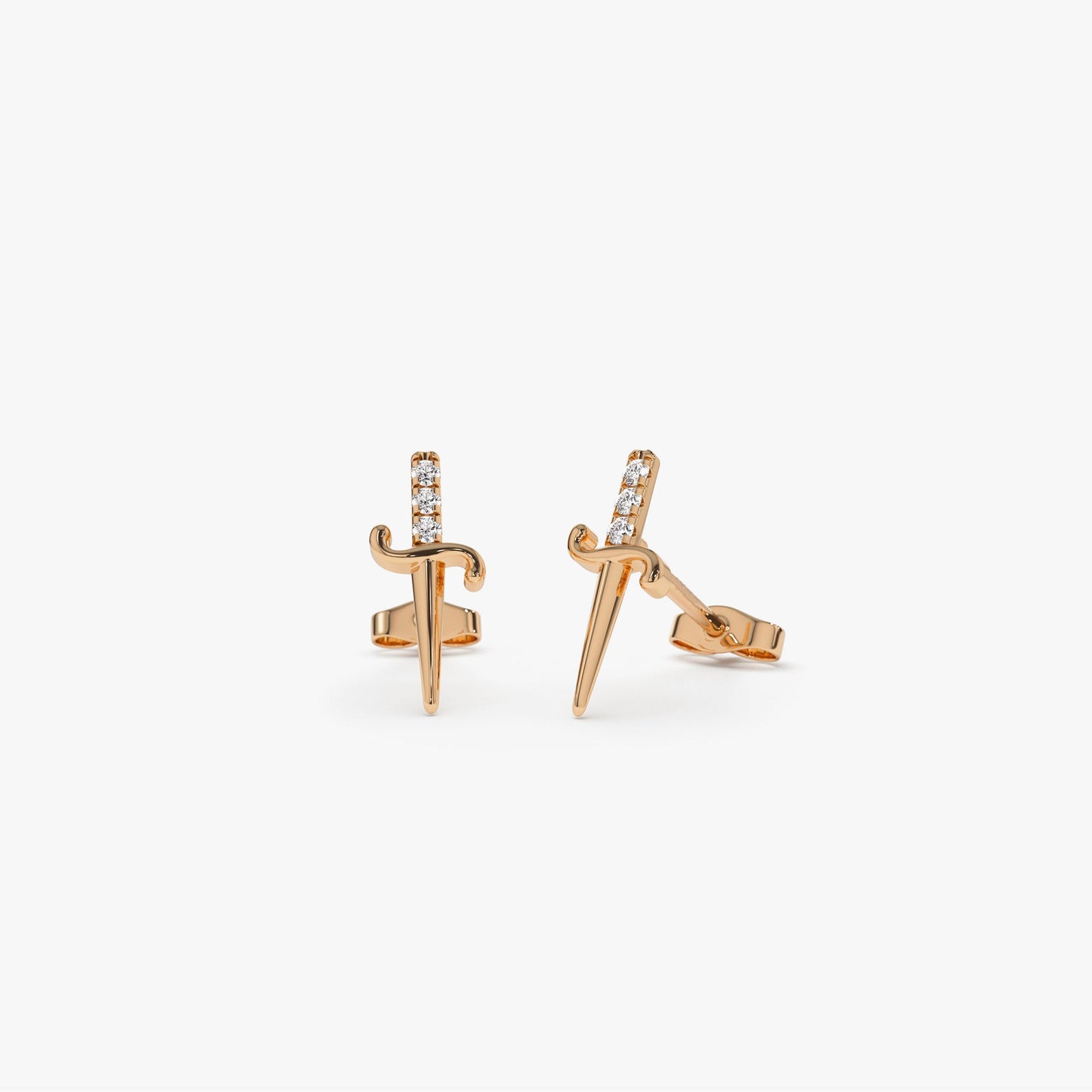 14k Gold Mini Sword Diamond Earrings - Geum Jewels