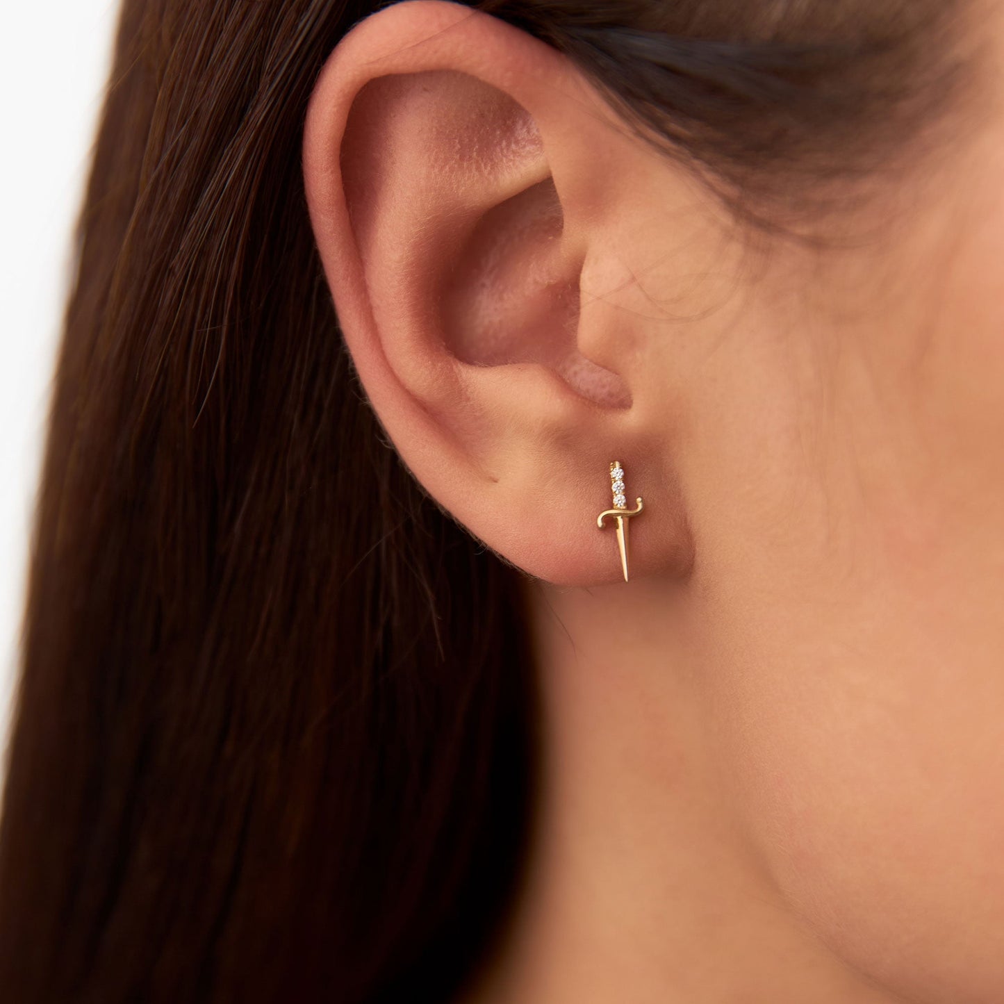 14k Gold Mini Sword Diamond Earrings - Geum Jewels