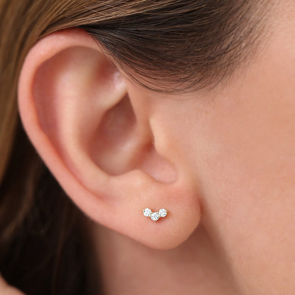 14K Gold Mini Trio Diamond Stud Earrings - Geum Jewels