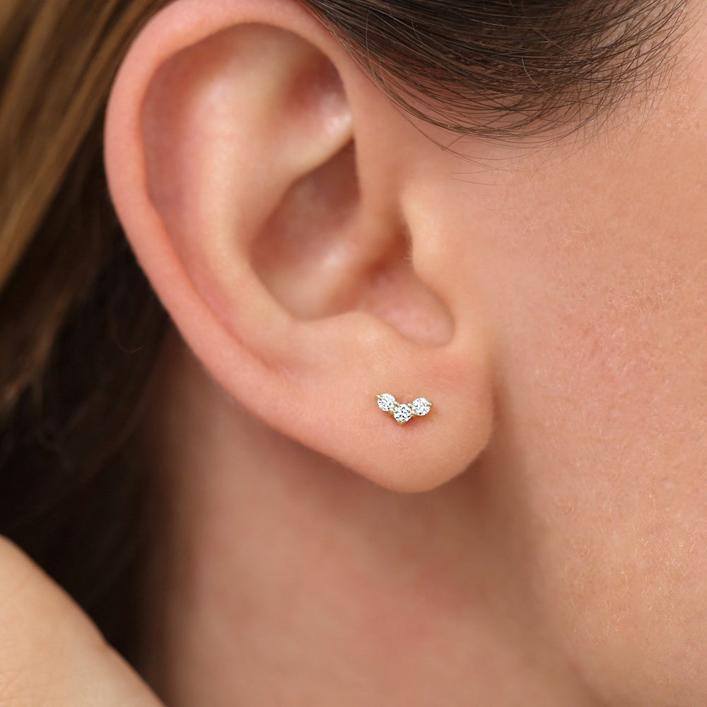 14K Gold Mini Trio Diamond Stud Earrings - Geum Jewels