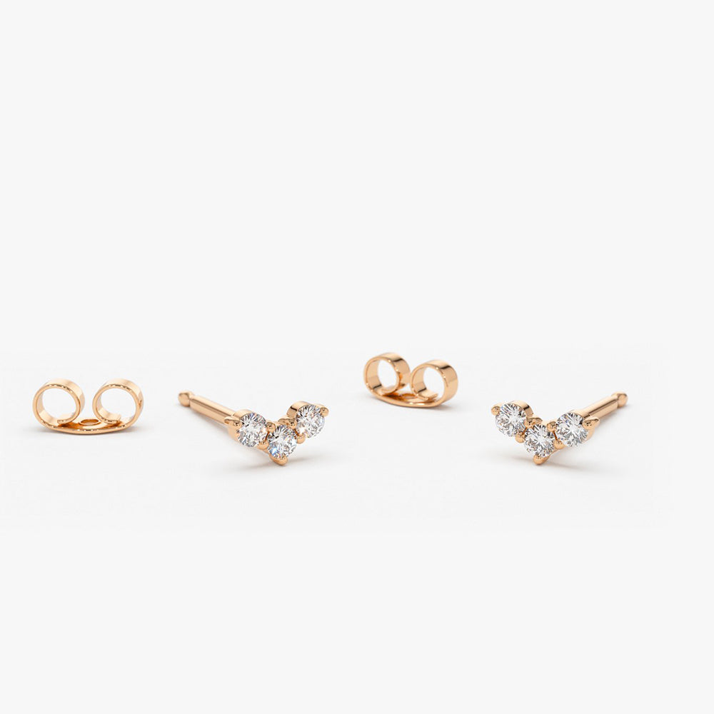 14K Gold Mini Trio Diamond Stud Earrings - Geum Jewels