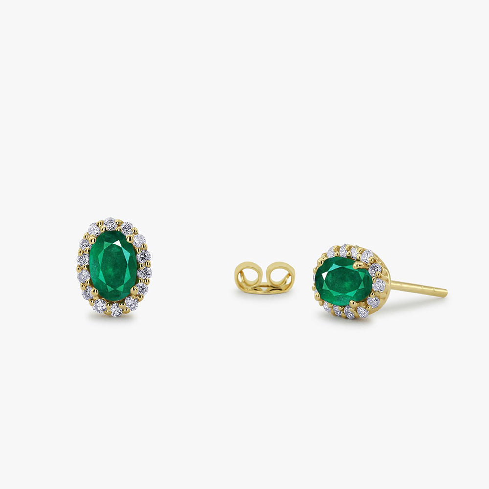 14k Gold Oval Cut Emerald Diamond Earrings - Geum Jewels