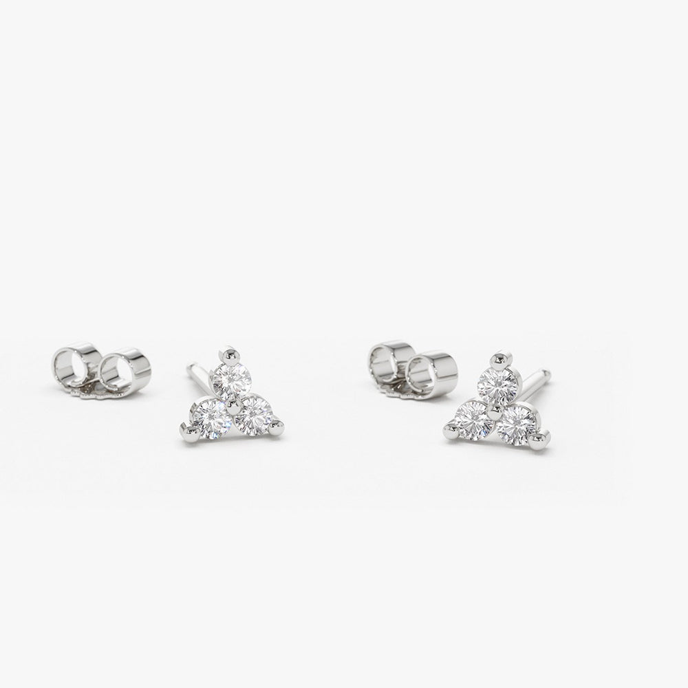 14K Gold Prong Setting Diamond Trio Tiny Stud Earrings - Geum Jewels