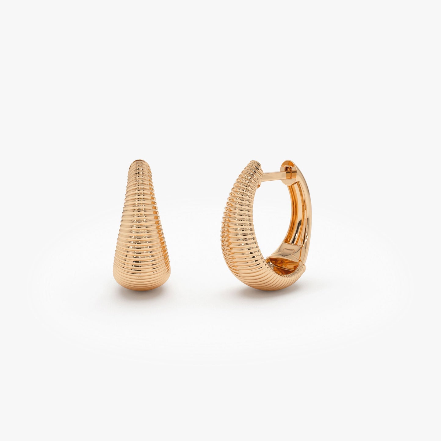 14k Gold Ribbed Teardrop Hoop Earrings - Geum Jewels