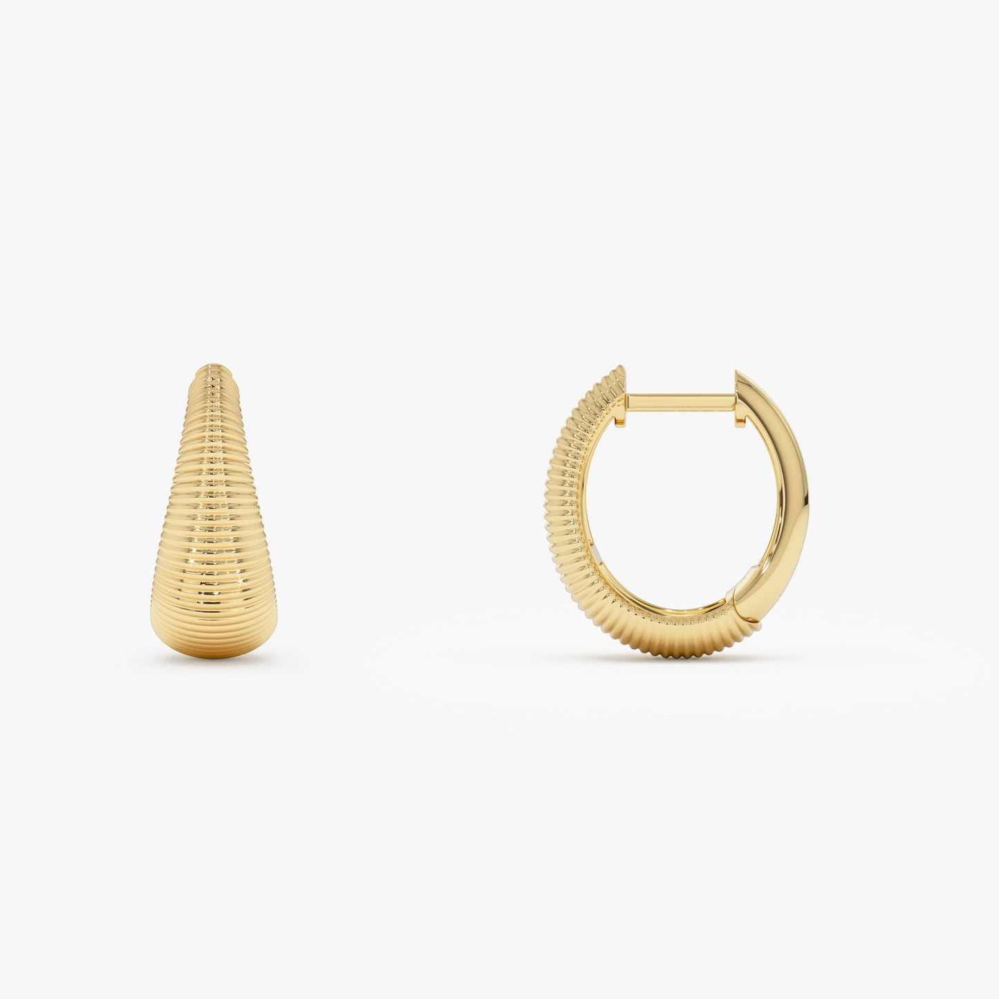 14k Gold Ribbed Teardrop Hoop Earrings - Geum Jewels
