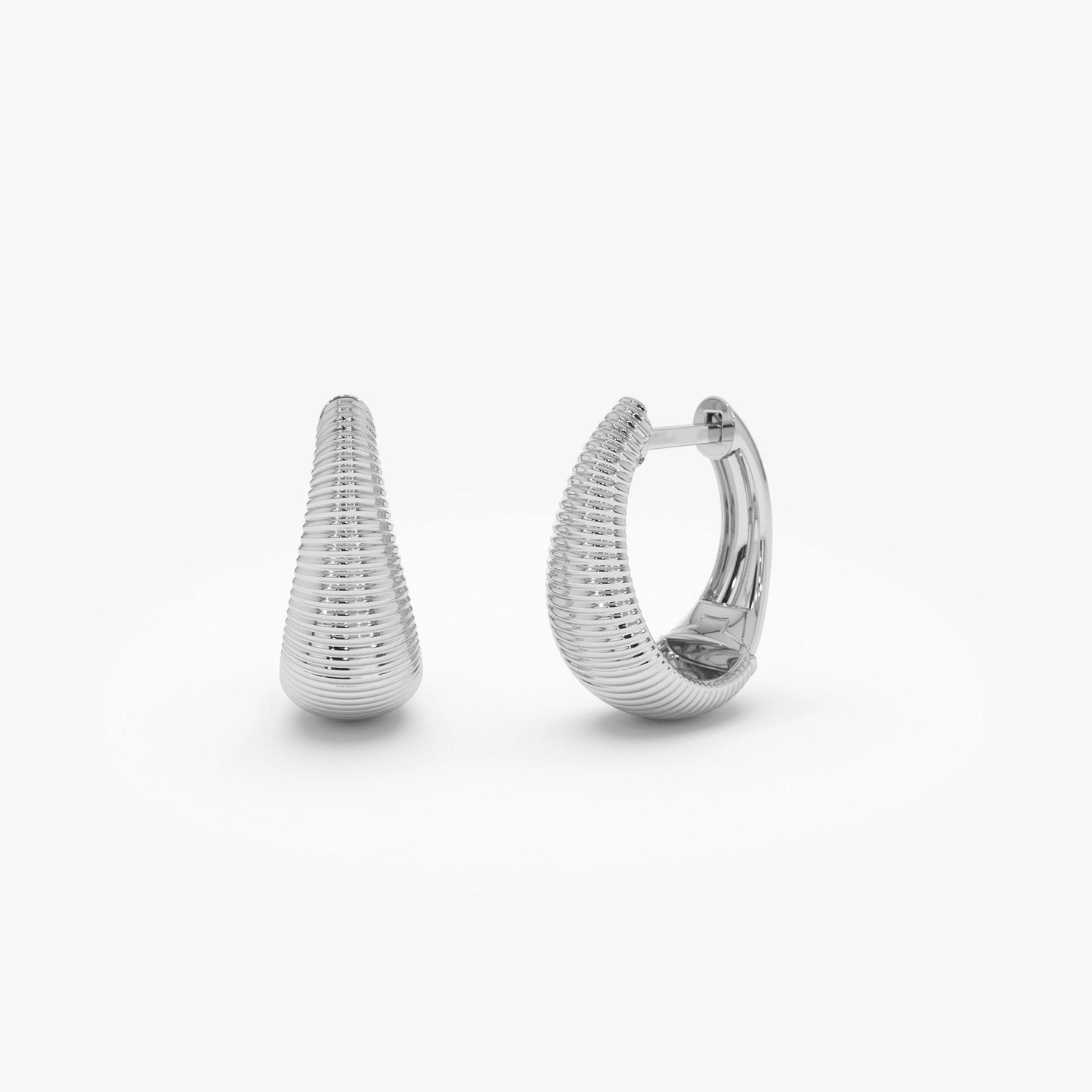 14k Gold Ribbed Teardrop Hoop Earrings - Geum Jewels