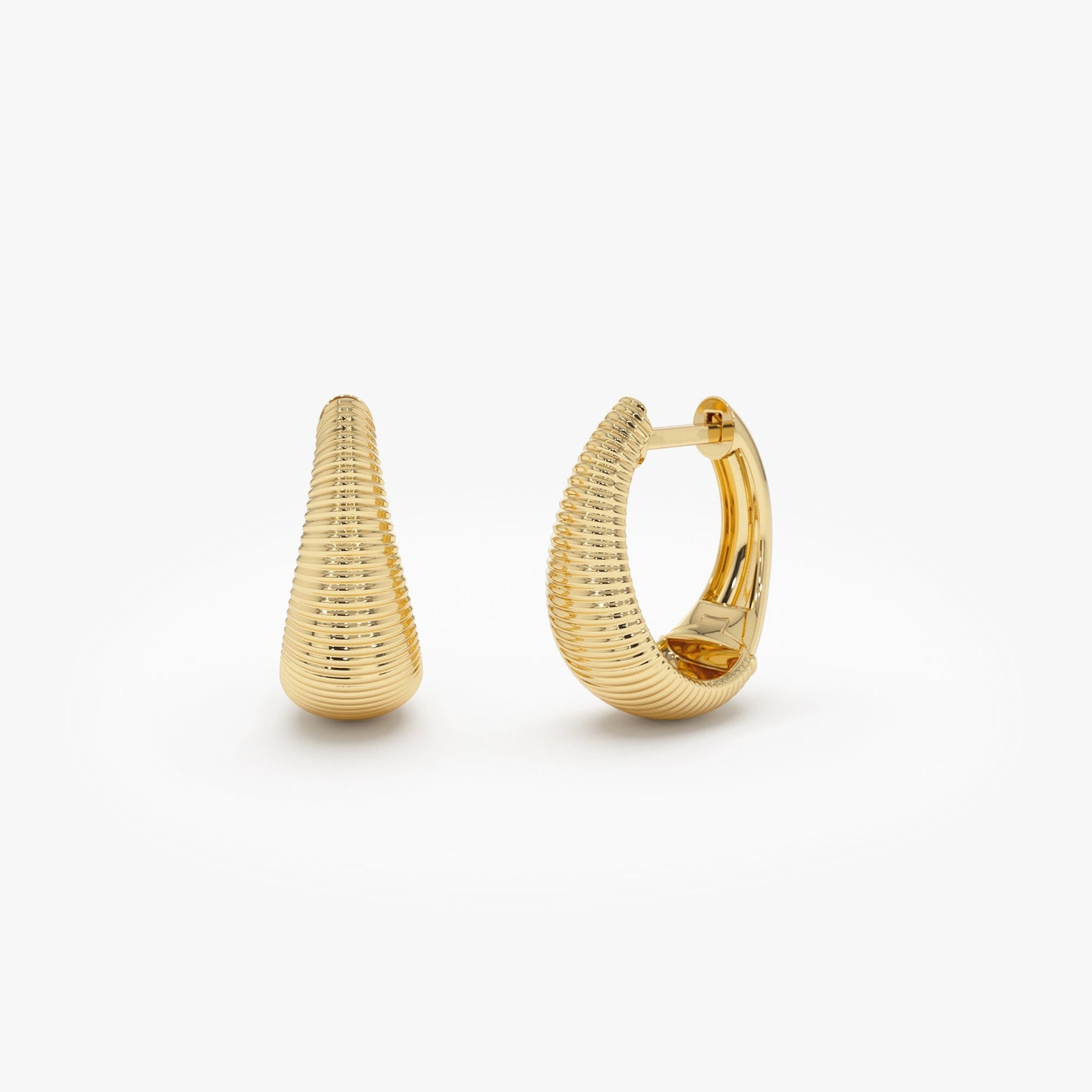 14k Gold Ribbed Teardrop Hoop Earrings - Geum Jewels