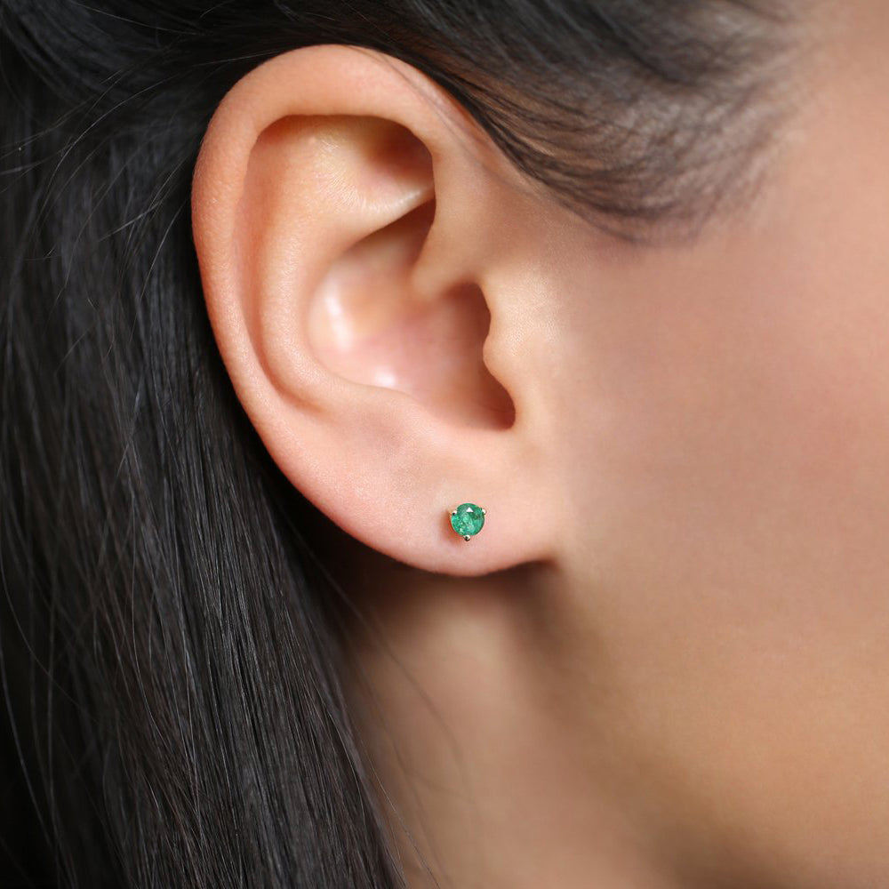 14K Gold Round Cut Emerald Stud Earrings - Geum Jewels