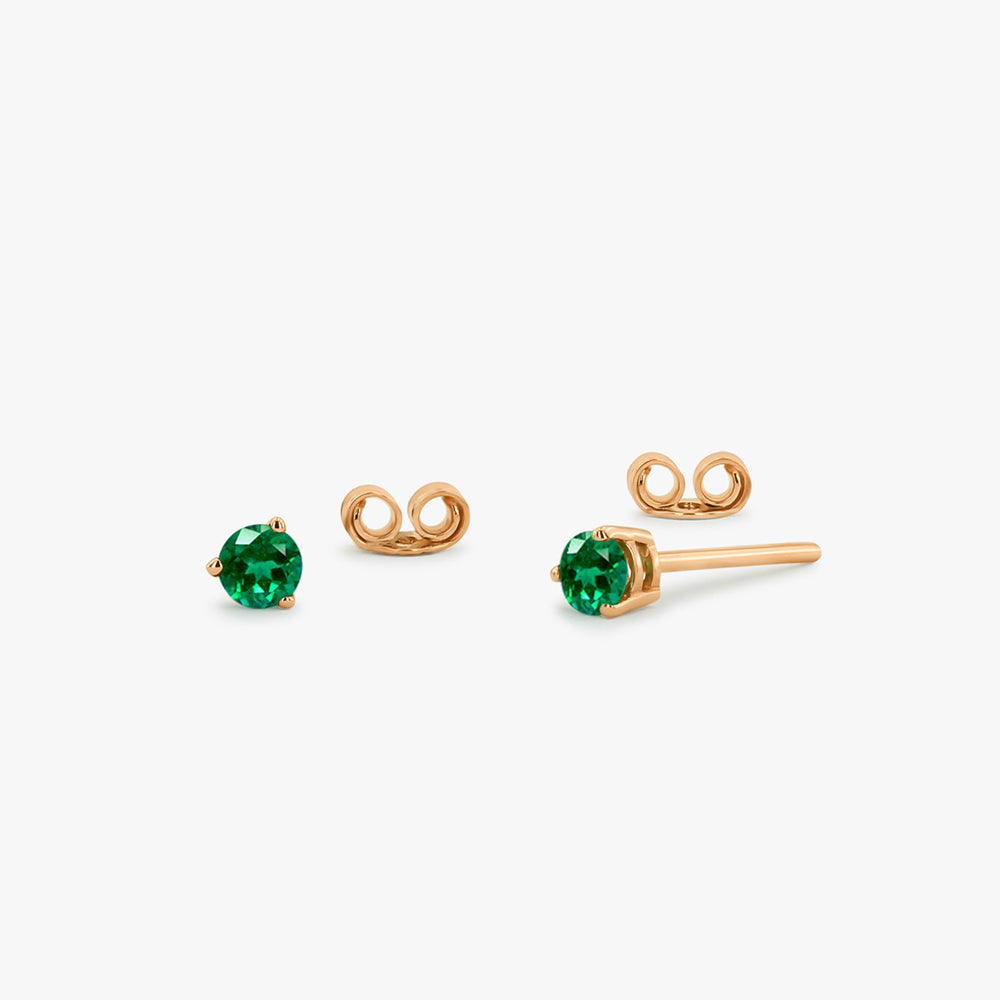 14K Gold Round Cut Emerald Stud Earrings - Geum Jewels