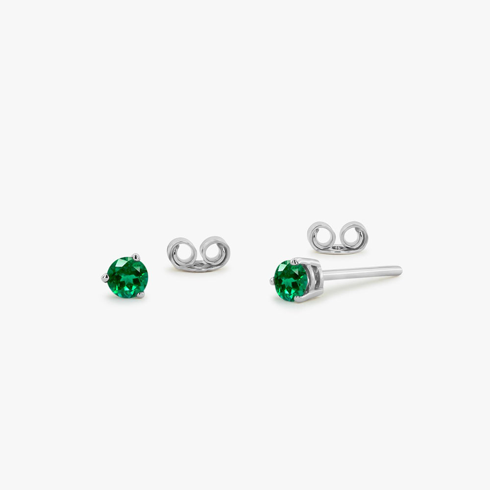 14K Gold Round Cut Emerald Stud Earrings - Geum Jewels