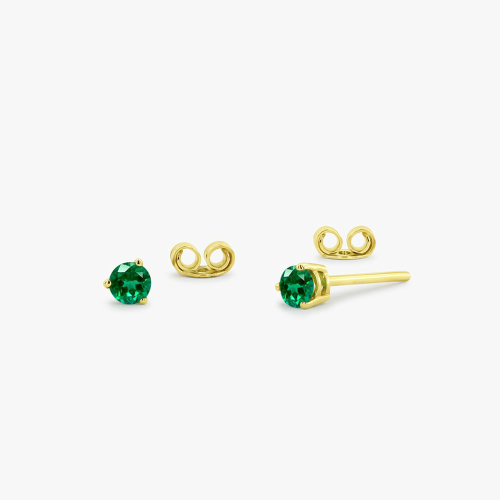 14K Gold Round Cut Emerald Stud Earrings - Geum Jewels