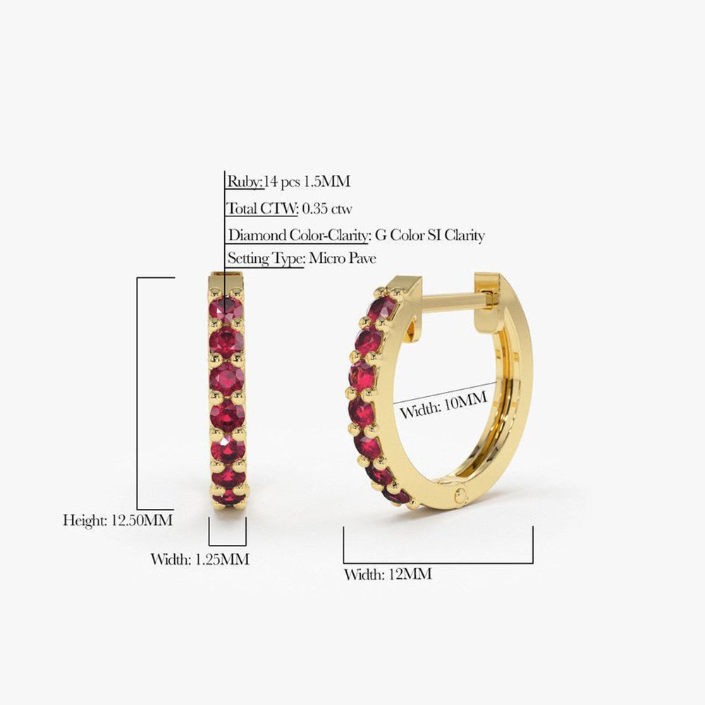 14K Gold Ruby Huggie Hoop Earrings - Geum Jewels